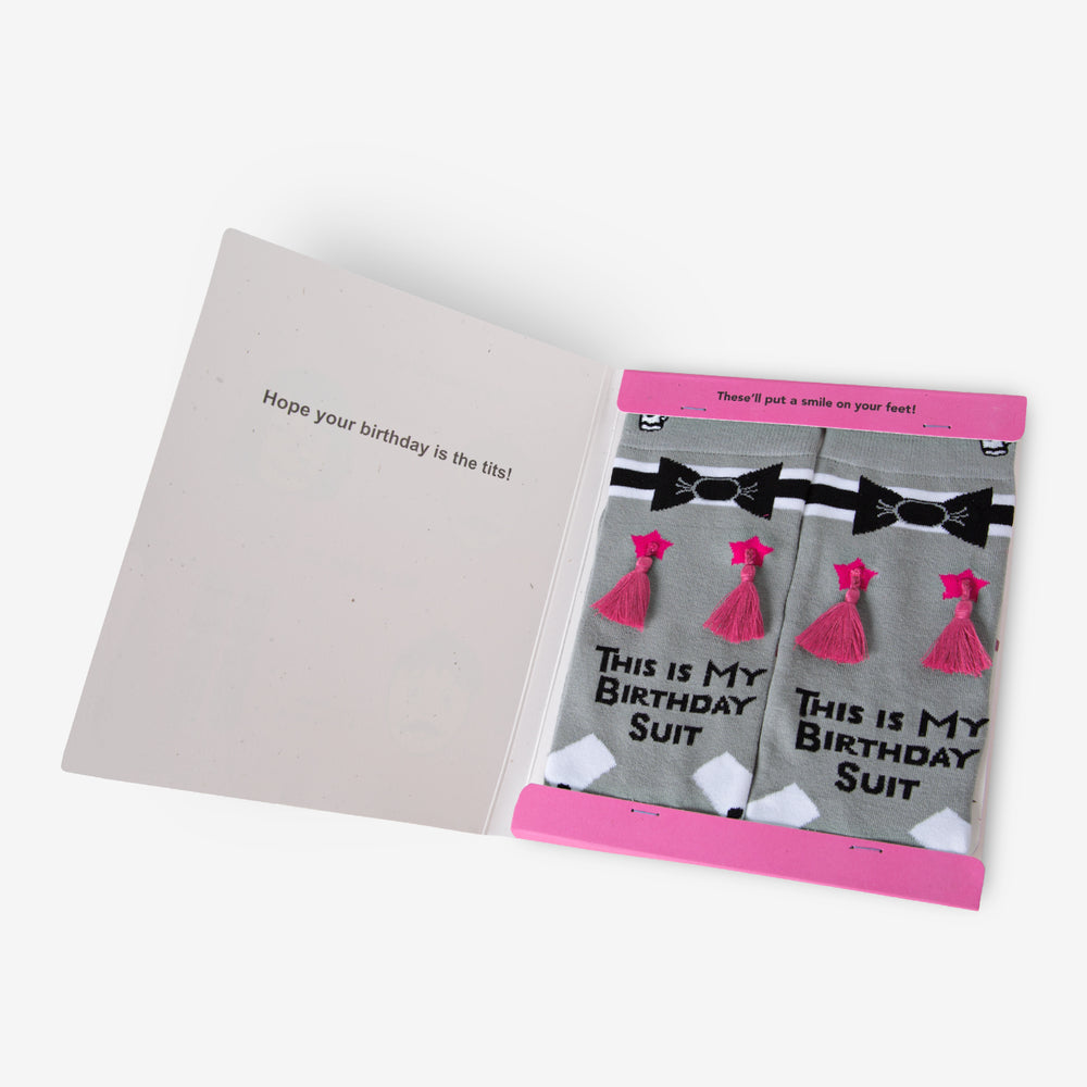 Birthday suit nothing on socks birthday cards with absurd humor