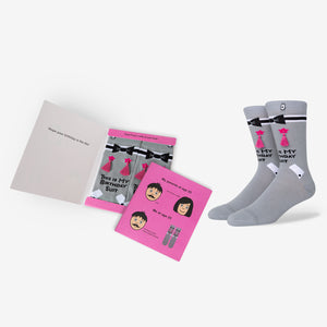 Combination gift for him or her greeting card and durable novelty crew socks