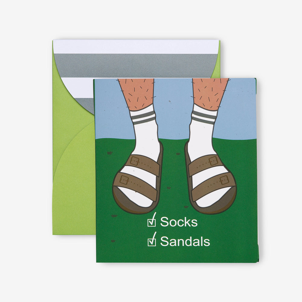 
            
                Load image into Gallery viewer, embarrassing dad birkenstocks and tube socks giftable card shipable envelope
            
        